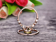 1.75 Carat Round Cut Champagne Diamond Moissanite Engagement Ring Set 10k Rose Gold Matching Wedding Band Bridal Set
