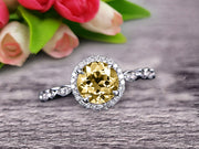 1.50 Carat Round Cut Champagne Diamond Moissanite Engagement Ring On 10k White Gold Art Deco Anniversary Gift