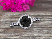 1.50 Carat Round Cut Black Diamond Moissanite Engagement Ring On 10k White Gold Art Deco Anniversary Gift