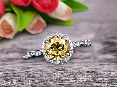 1.50 Carat Round Cut Champagne Diamond Moissanite Engagement Ring On 10k White Gold Art Deco Anniversary Gift