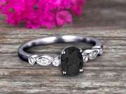 1.25 Carat Beautiful Oval Shaped Cut Black Diamond Moissanite Diamond Engagement Ring Classic Art Deco 10k White Gold 