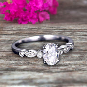 1.25 Carat Beautiful Oval Shaped Cut Moissanite Diamond Engagement Ring Classic Art Deco 10k White Gold 