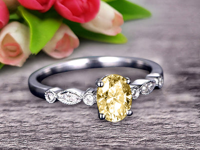 1.25 Carat Beautiful Oval Shaped Cut Champagne Diamond Moissanite Diamond Engagement Ring Classic Art Deco 10k White Gold 