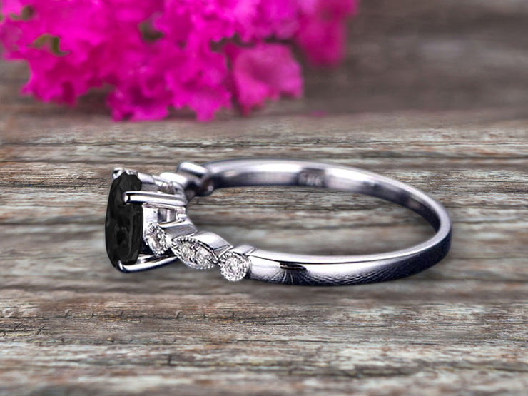 1.25 Carat Beautiful Oval Shaped Cut Black Diamond Moissanite Diamond Engagement Ring Classic Art Deco 10k White Gold 