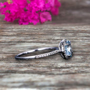 1.50 Carat Round Cut Aquamarine Engagement Ring On 10k White Gold Art Deco Halo Designed