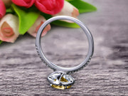 1.50 Carat Round Cut Champagne Diamond Moissanite Engagement Ring On 10k White Gold Art Deco Halo Designed