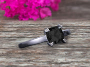 Solitaire 1 Carat Cushion Cut Black Diamond Moissanite Engagement Ring 10k White Gold