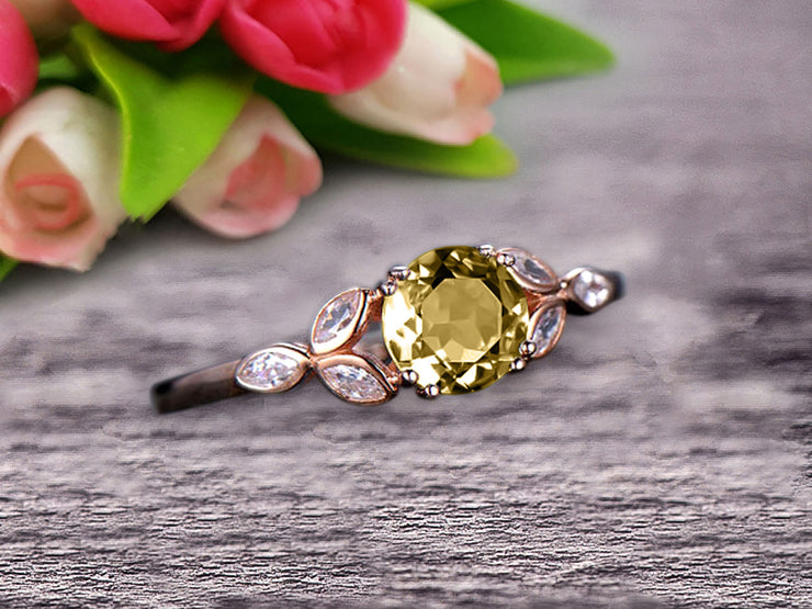  Champagne Diamond Moissanite Engagement Ring 1.25 Carat Round Cut Unique Design Stunning Look 10k Rose Gold