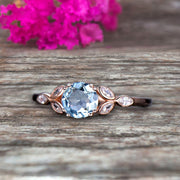 Blue Aquamarine Engagement Ring 1.25 Carat Round Cut Unique Design Stunning Look 10k Rose Gold