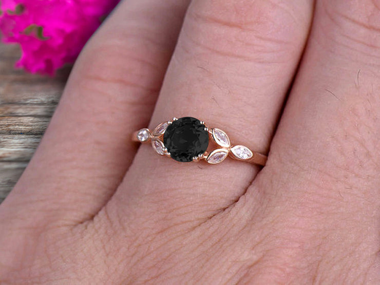 Blue Black Diamond Moissanite Engagement Ring 1.25 Carat Round Cut Unique Design Stunning Look 10k Rose Gold