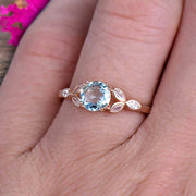 Blue Aquamarine Engagement Ring 1.25 Carat Round Cut Unique Design Stunning Look 10k Rose Gold