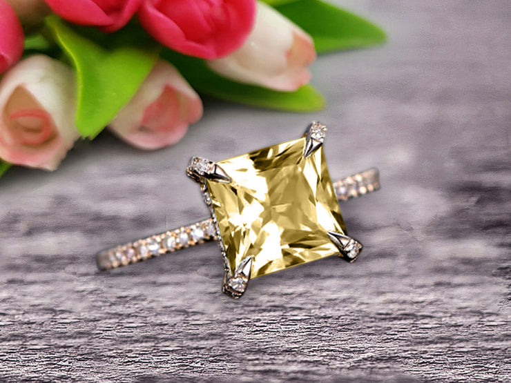 Champagne Engagement Ring-Solid 10k Rose Gold 1.50 Carat Cushion Cut Art Deco Design