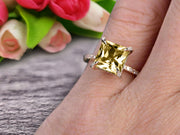 Champagne Engagement Ring-Solid 10k Rose Gold 1.50 Carat Cushion Cut Art Deco Design