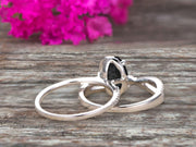 10k White Gold 1.75 Carat Oval Cut Black Diamond Moissanite Engagement Rings With Twisted Wedding Band Diamonds Halo Design