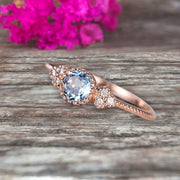 10k Rose Gold 1.50 Carat Round Cut Natural Aquamarine Engagement Ring Anniversary Gift Art Deco