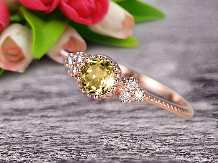 10k Rose Gold 1.50 Carat Round Cut Champagne Diamond Moissanite Engagement Ring Anniversary Gift Art Deco