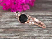 10k Rose Gold 1.50 Carat Round Cut Natural Black Diamond Moissanite Engagement Ring Anniversary Gift Art Deco