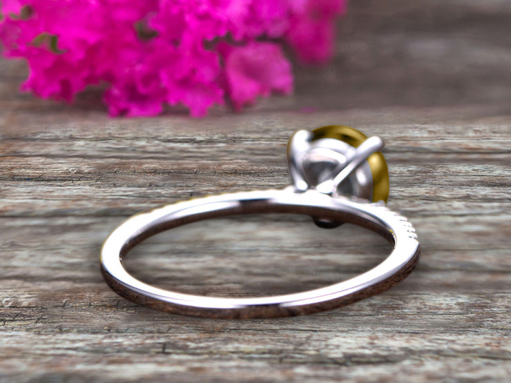 Round Cut 1.25 Carat Champagne Diamond Moissanite Engagement Ring 10k White Gold Anniversary Gift for her