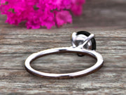 Round Cut 1.25 Carat Blue Black Diamond Moissanite Engagement Ring 10k White Gold Anniversary Gift for her