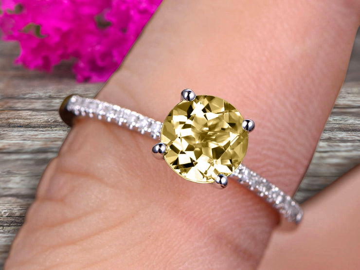 Round Cut 1.25 Carat Champagne Diamond Moissanite Engagement Ring 10k White Gold Anniversary Gift for her