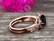 1.75 Carat Natural Black Diamond Moissanite Engagement Ring On 10k Rose Gold With V-Shape Matching Wedding Band Anniversary Ring HALO Cushion Cut Black Diamond Moissanite