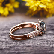 1.75 Carat Natural Aquamarine Engagement Ring On 10k Rose Gold With V-Shape Matching Wedding Band Anniversary Ring HALO Cushion Cut Aquamarine
