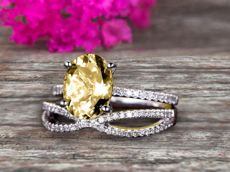 Oval Cut 1.50 Carat Champagne Diamond Moissanite Engagement Ring Set Solid 10K White Gold Promise Ring Bridal Gift