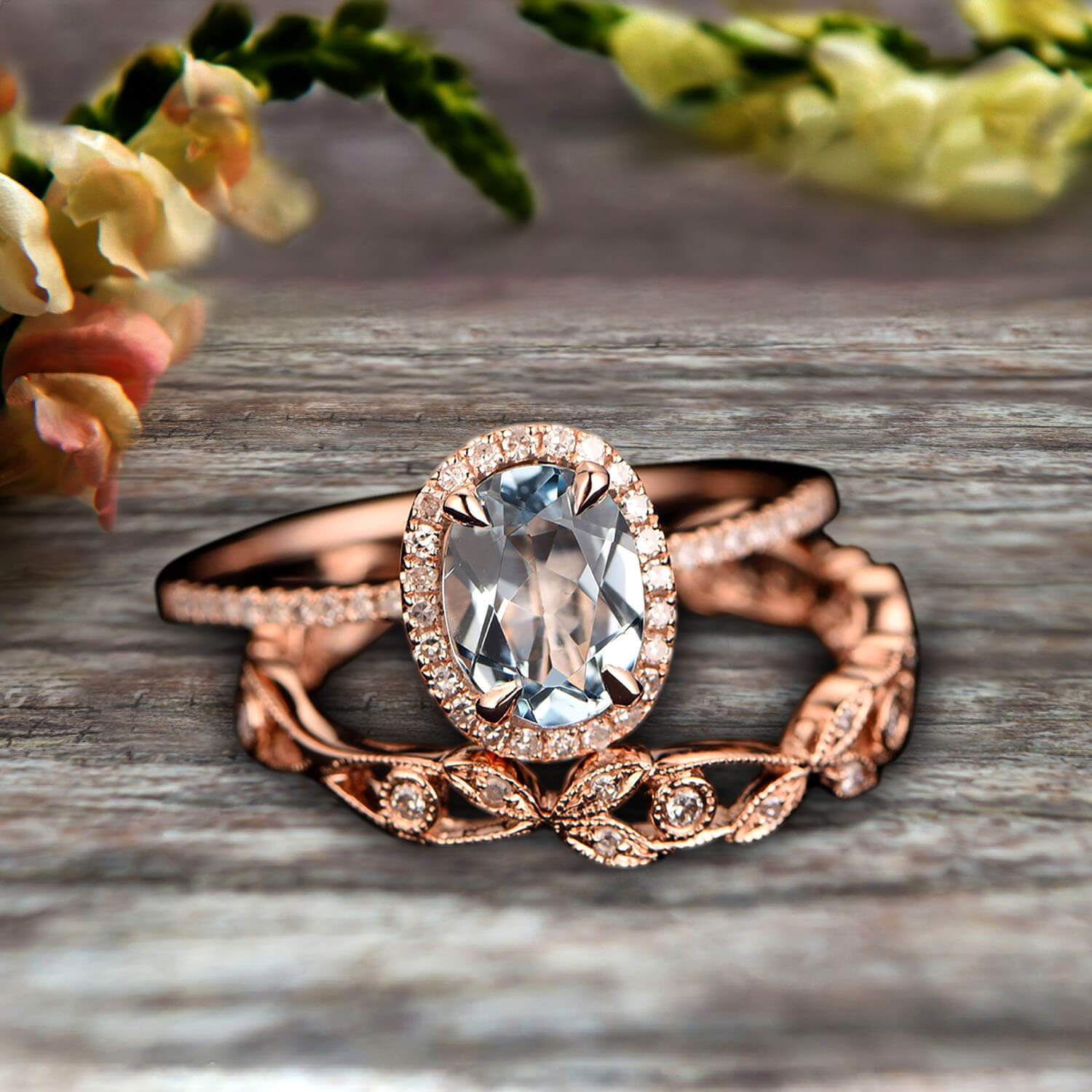 Round Diamond Butterfly Design Bridal Ring Set 14k Rose Gold 1.70ct - U9336