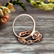 3 Carat Oval Cut Blue Aquamarine Engagement Ring Set Floral leaf diamond wedding band Bridal Ring Set 10k Rose Gold Halo Design