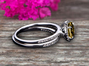 Round Cut 1.75 Carat Champagne Diamond Moissanite Engagement Ring Set With Curved Diamond Matching Band 10k White Gold Bridal Ring Set