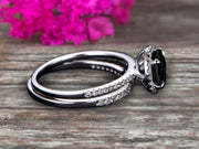 Round Cut 1.75 Carat Black Diamond Moissanite Engagement Ring Set With Curved Diamond Matching Band 10k White Gold Bridal Ring Set