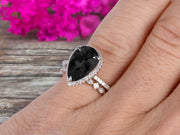 2Pcs Wedding Ring Set Pear Shape 1.75 Carat Black Diamond Moissanite Engagement Ring On 10k White gold Halo Design