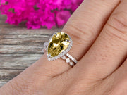 2Pcs Wedding Ring Set Pear Shape 1.75 Carat Champagne Diamond Moissanite Engagement Ring On 10k White gold Halo Design