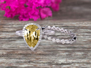 2Pcs Wedding Ring Set Pear Shape 1.75 Carat Champagne Diamond Moissanite Engagement Ring On 10k White gold Halo Design