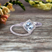 2Pcs Wedding Ring Set Cushion Cut 1.75 Carat Aquamarine Engagement Ring On 10k White gold Matching Band Vintage Look Halo Design