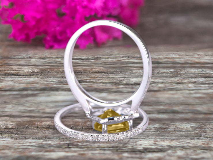 2Pcs Wedding Ring Set Cushion Cut 1.75 Carat Champagne Diamond Moissanite Engagement Ring On 10k White gold Matching Band Vintage Look Halo Design