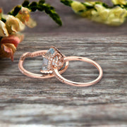 2Pcs Wedding Ring Set Cushion Cut 1.75 Carat Aquamarine Engagement ring On 10k Rose gold Curved Wedding Band Personalized for Brides