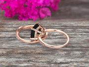 2Pcs Wedding Ring Set Cushion Cut 1.75 Carat Black Diamond Moissanite Engagement ring On 10k Rose gold Curved Wedding Band Personalized for Brides