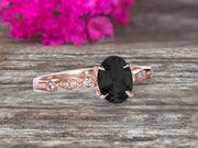 Oval Cut Art Deco 10k Rose Gold Anniversary Gift Personalized for Brides 1.25 Carat Wedding Ring Black Diamond Moissanite Engagement Ring