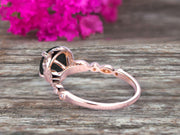 1.50 Carat Wedding Ring Black Diamond Moissanite Engagement Ring Round Cut Art Deco 10k Rose Gold Halo Design Anniversary Gift Personalized for Brides