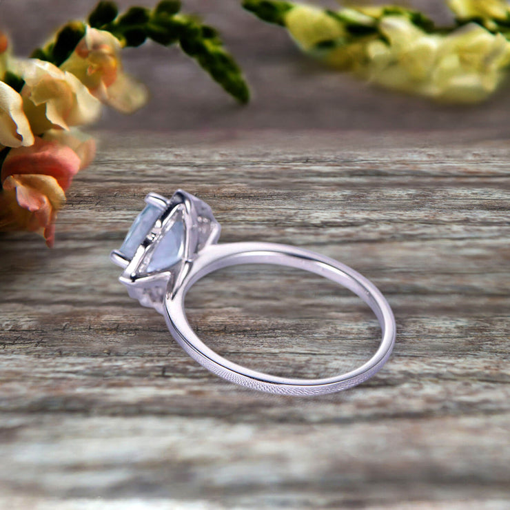 Cushion Cut 1.25 Carat Vintage Floral Aquamarine Engagement Ring On 10k White Gold Anniversary Gift Personalized for Brides