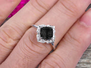 Cushion Cut 1.25 Carat Vintage Floral Black Diamond Moissanite Engagement Ring On 10k White Gold Anniversary Gift Personalized for Brides