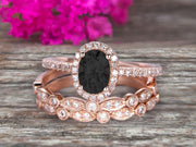 2.00 carat Classic Oval Black Diamond Moissanite Diamond wedding Bands & Bridal Set Engagement Ring Classic Art Deco 10k Rose Gold
