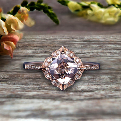 1.5 Carat Princess Cut Pink Morganite Engagement Ring On 10k Rose Gold Wedding Ring Art Retro Vintage Looking