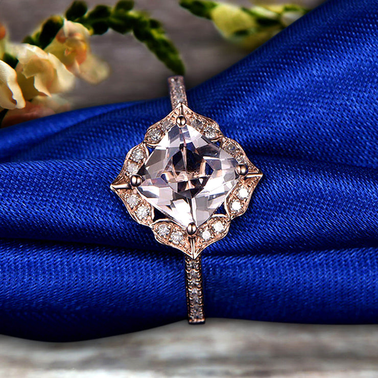 Round Cut Gem Stone Pink Morganite Engagement Ring On10k Rose Gold