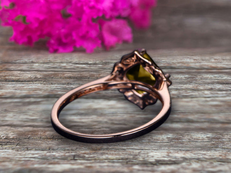 1.5 Carat Princess Cut Champagne Diamond Moissanite Engagement Ring On 10k Rose Gold Wedding Ring Art Retro Vintage Looking