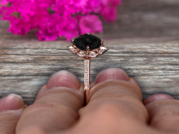1.5 Carat Princess Cut Pink Black Diamond Moissanite Engagement Ring On 10k Rose Gold Wedding Ring Art Retro Vintage Looking