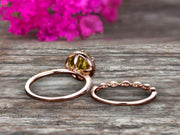1.75 Carat Round Cut VS Champagne Diamond Moissanite Engagement Ring Set 10k Rose Gold Milgrain Band Halo Anniversary Gift Personalized for Brides