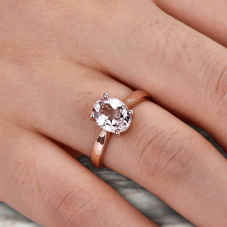1 Carat Oval Cut Morganite Engagement Ring Solitaire Promise Ring On 10k Rose Gold Personalized for Brides
