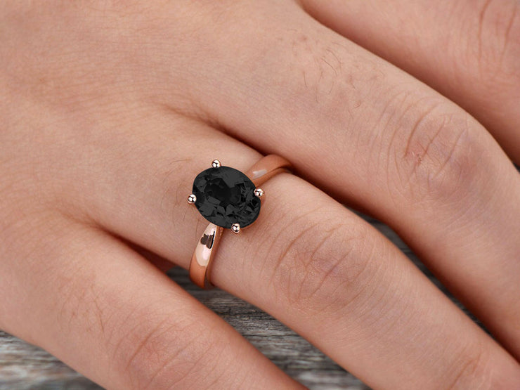 1 Carat Oval Cut Black Diamond Moissanite Engagement Ring Solitaire Promise Ring On 10k Rose Gold Personalized for Brides